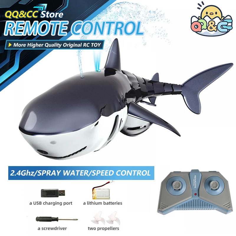 

RC Shark 2.4G Simulation Remote Control Animals with Lights Submarine Robots Fish Electric Toys for Boy Upgrade Spray WaterToy
