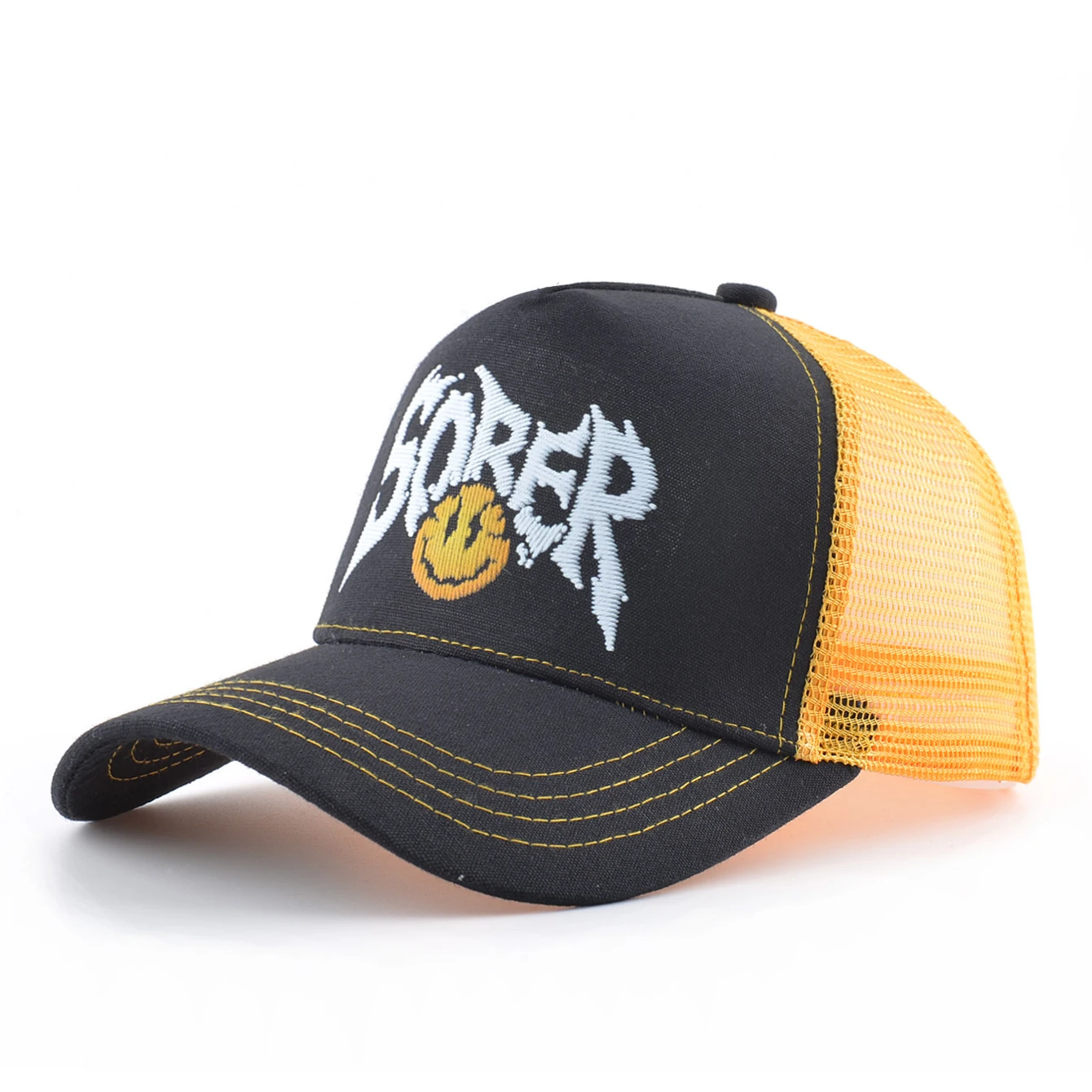 Summer Baseball Cap Outdoor Breathable Mesh Trucker Cap Men Women Printing Smile Face Snapback Hip Hop Caps Adjustable Visor Cap