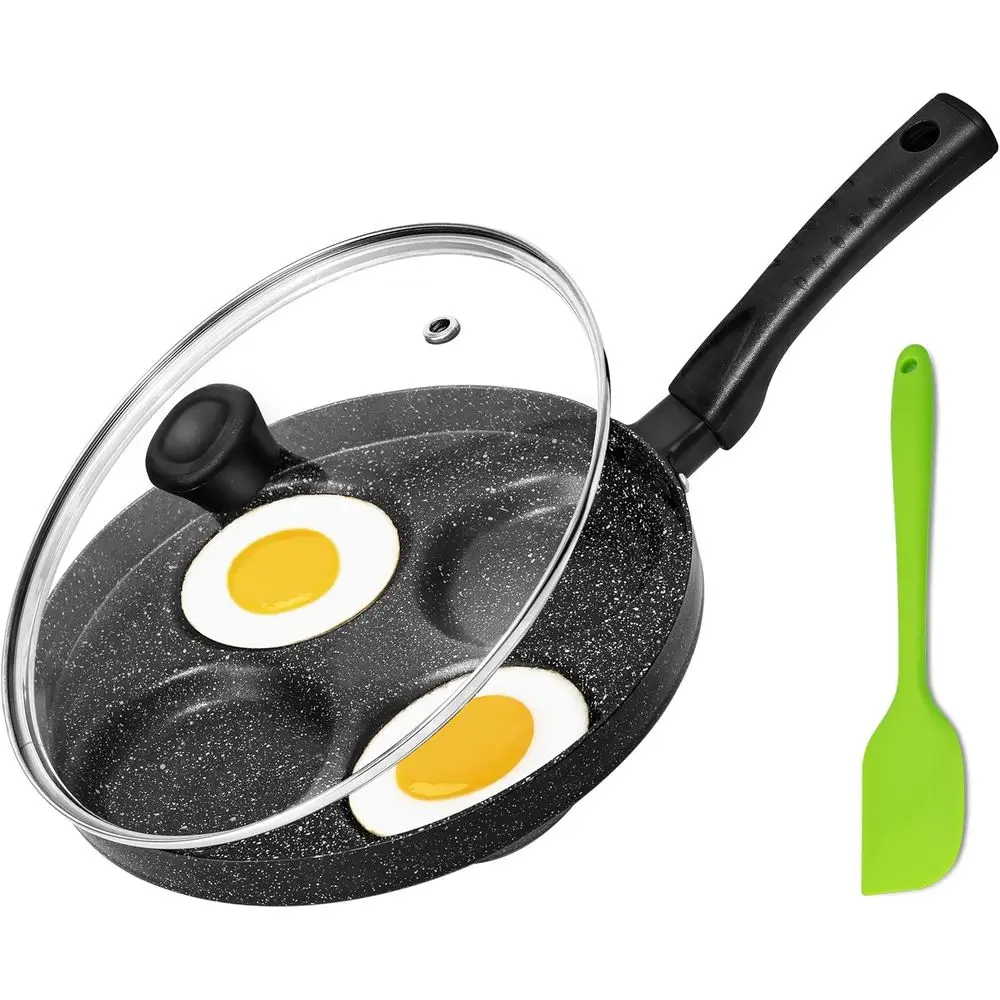 

Nonstick 4-Cup Fried Egg Pan with Lid and Spatula