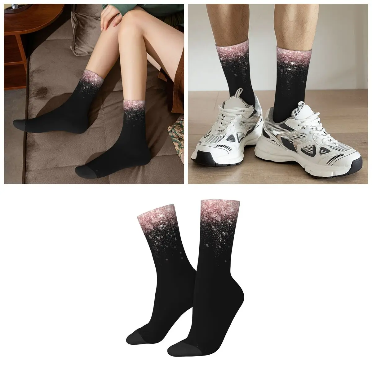 Gradient Glitter Socks Harajuku Super Soft Stockings All Season Long Socks for Man Woman Valentine's Day Gifts