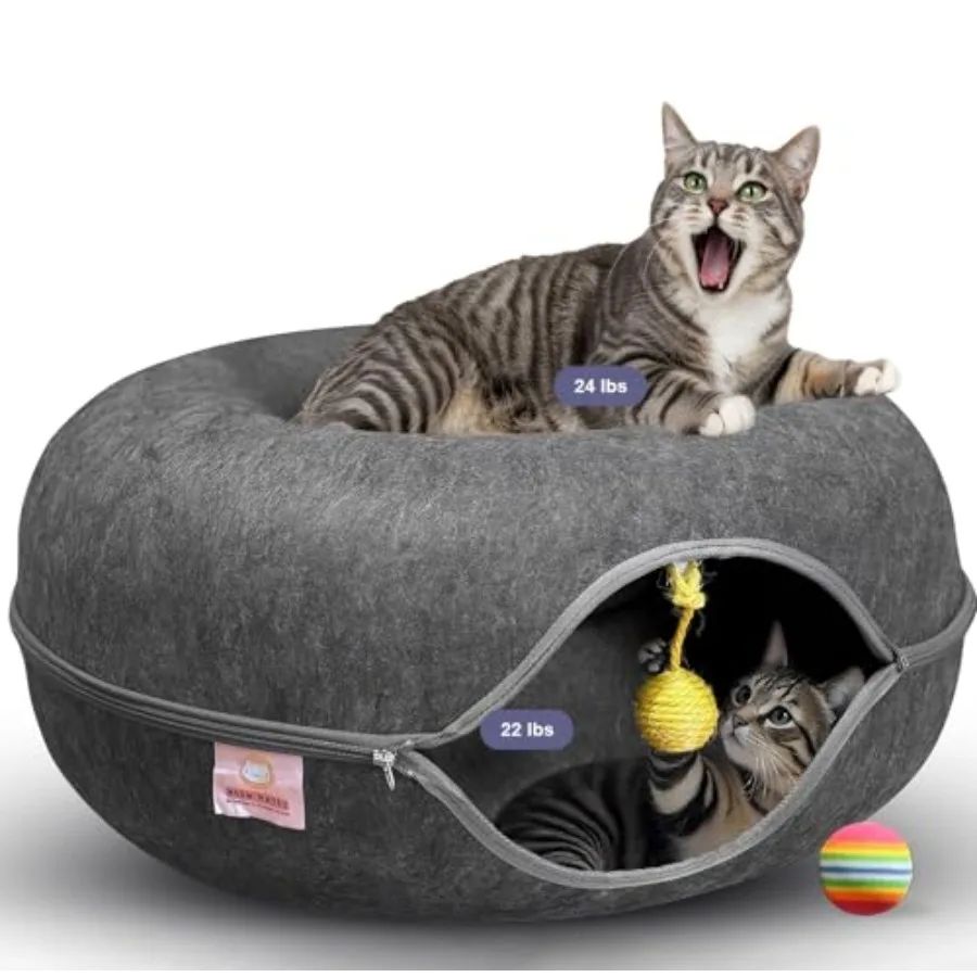 

Большой круглый туннель-лежанка для кошек с подвесной игрушкой-мячом для домашних кошек весом до 13,6 кг, устойчивый к царапинам, уютный дизайн, в нескольких цветах, размер E