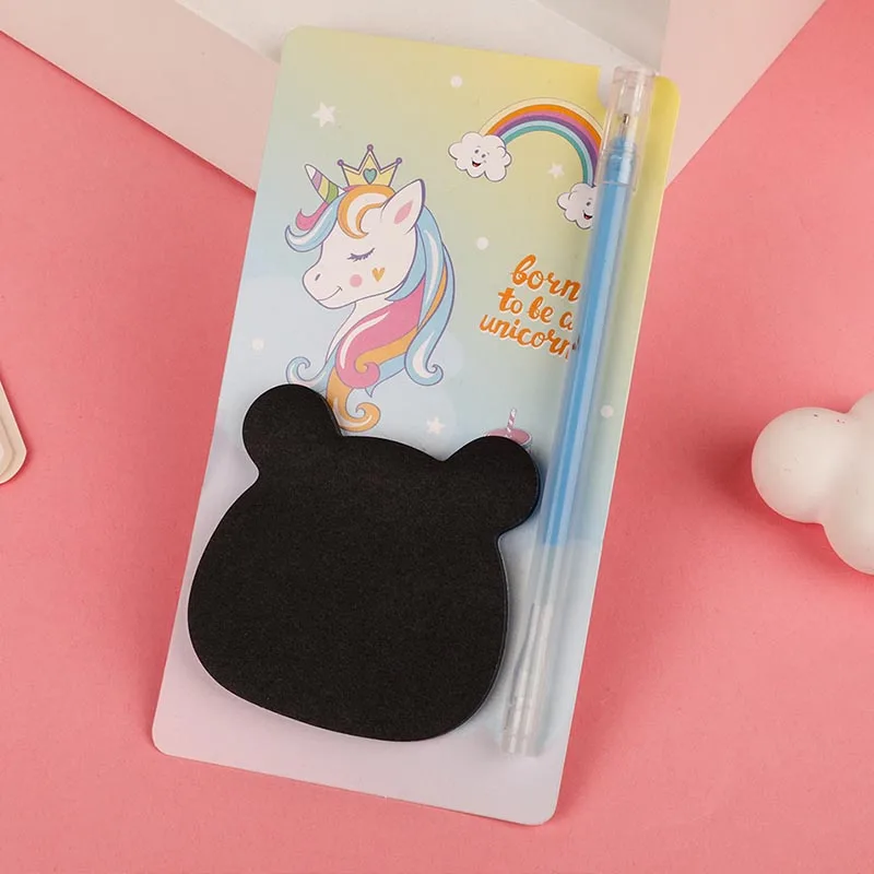 

24set/lot Kawaii Unicorn Bear Black Memo Pad With Pen Cute Sticky Note Stationery Label Notepad Planner Sticker School Supplies