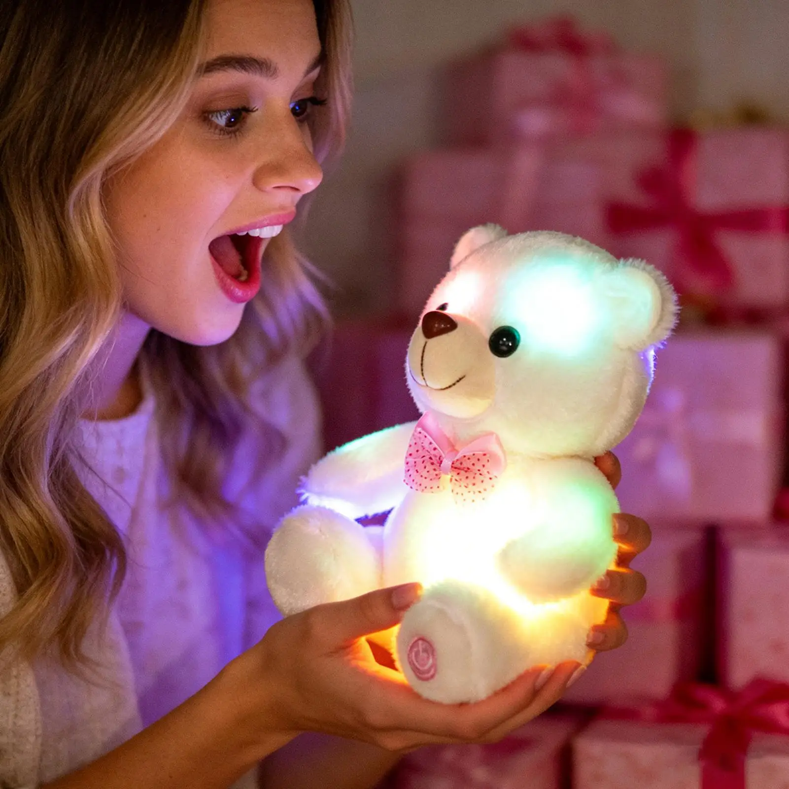 Niedliches buntes leuchtendes Bären-Plüschtier, leuchtend, kreativ, Regenbogen, leuchtend, LED, Stofftier, Weihnachtsgeschenk, Kindergeburtstagsgeschenke