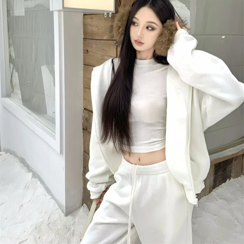 

American Hoodie Casual Two-piece Set for Women Autumn/Winter New Fashion Sporty Thickened Sweatpants Laid-back Hooded Jacket Set