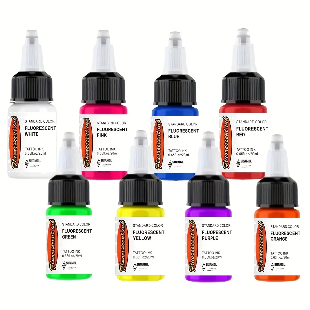 

Набор разноцветных флуоресцентных чернил SUANGL для татуировки, 20 мл/0,65 унций, используется для яркого флуоресцентного эффекта () заряженные чернила для татуировки