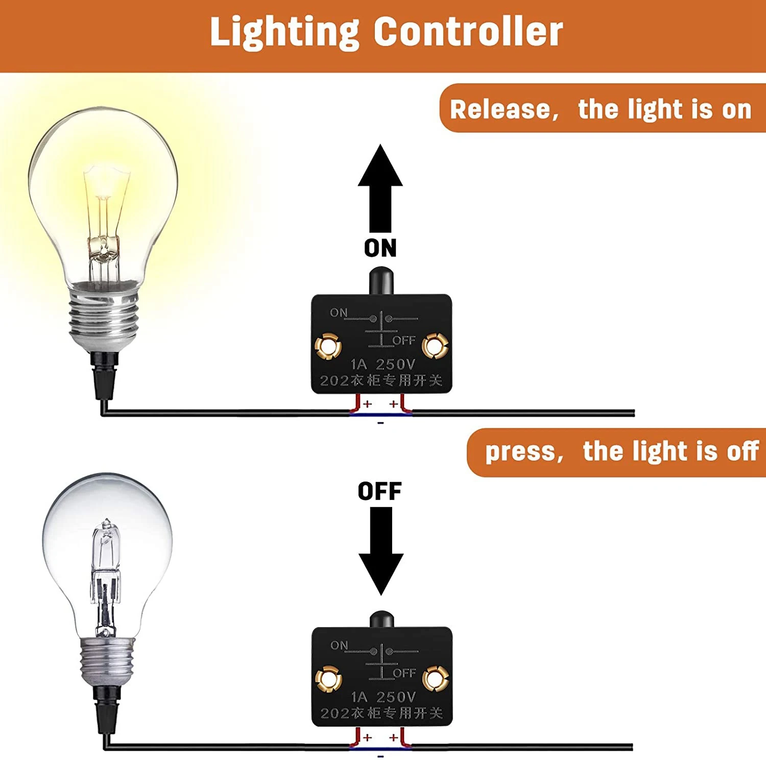 8 Pieces Cabinet Lamp Switch Automatic Door Switch Contact Switch for Wardrobe Applicable to 12V 24V 110V(Black)