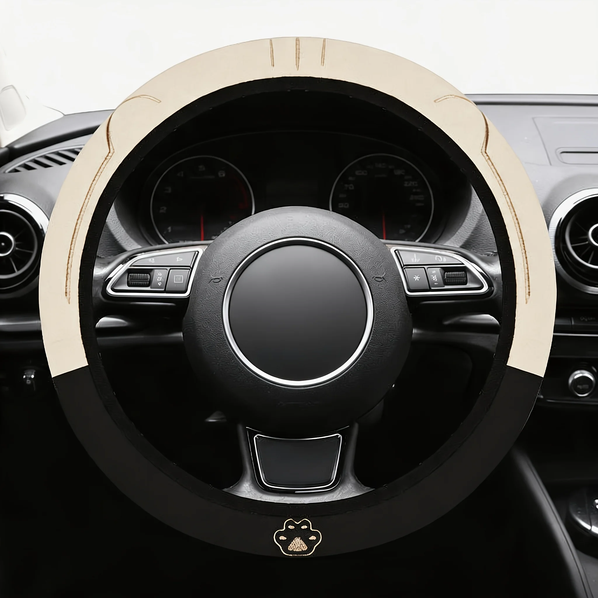 New Style Cute Cat Girl Cartoon Car Steering Wheel Cover, Warm Flocked Plush, No Inner Ring, Autumn & Winter