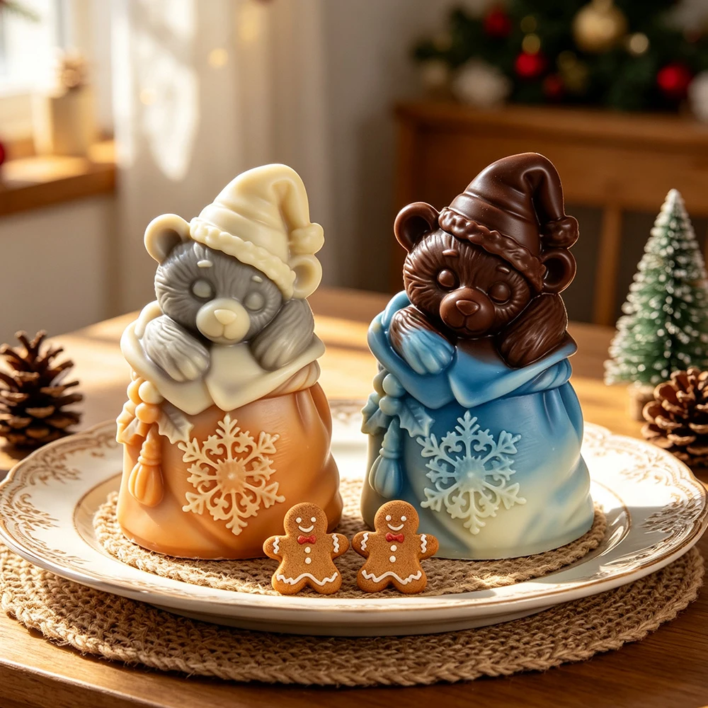 Handmade Christmas Candle Silicone Mold Bunny Xmas Tree Gift Bag Dwarf Molds DIY Aroma Candle Plaster Casting Crafts Mould