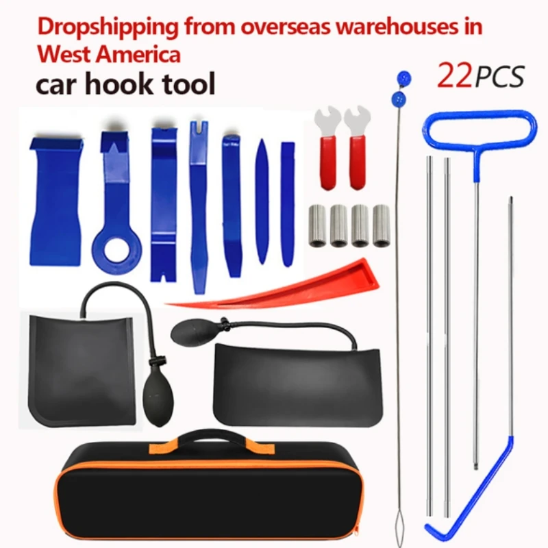 22 Pcs Car Window Door Emergency Open Key Lost Lock Out Unlock Auto Tools Kit with Carrying Bag Wedge Air Pump Locksmith Kit