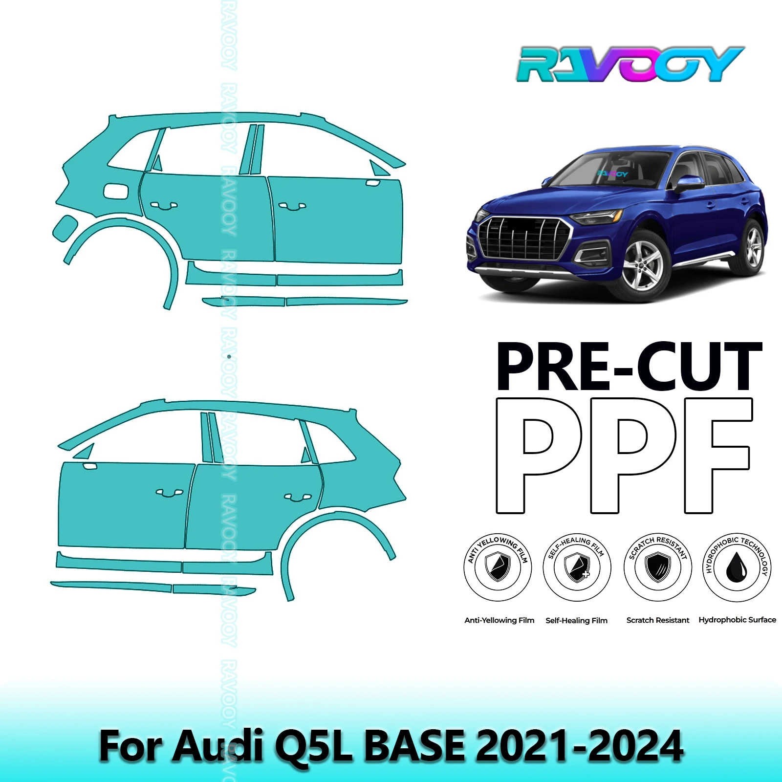 

For Audi Q5L BASE 2021-2024 8.5mil Clear Matte Pre-Cut PPF Door & A/B Pillar Kit TPU Paint Protection Film Set
