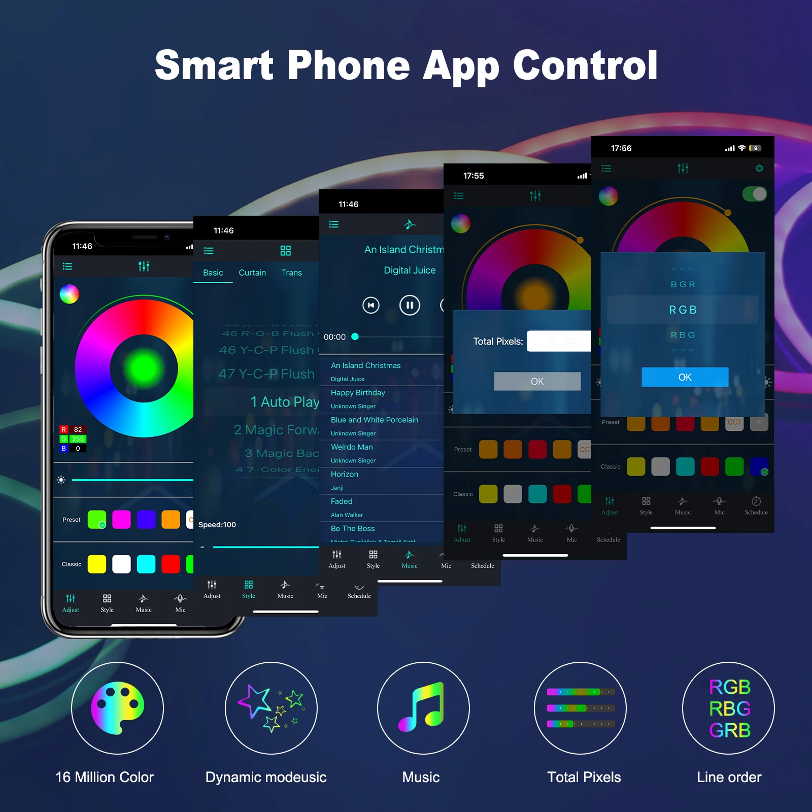 Neon LED Strip Lights 12/24V 84LEDs/M Waterproof Bluetooth RGB Music Sync Control with App/Remote Flexible Silicone Ribbon Tape