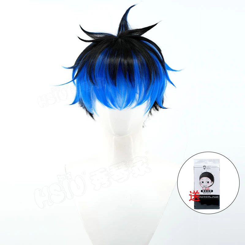 Anime The Hundred Line Yugamu Omokage Cosplay Wig Blue Black Short Hair Last Defense Academy Halloween Party Prop For Women Men