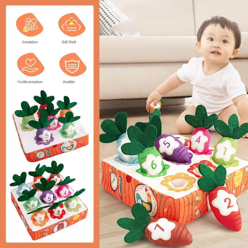 Montessori แครอทของเล่นเพื่อการศึกษา Montessori เกมของเล่นเด็กเด็กดึงแครอท Plush ของเล่นจํานวนรูปร่างการจับคู่สีของเล่น