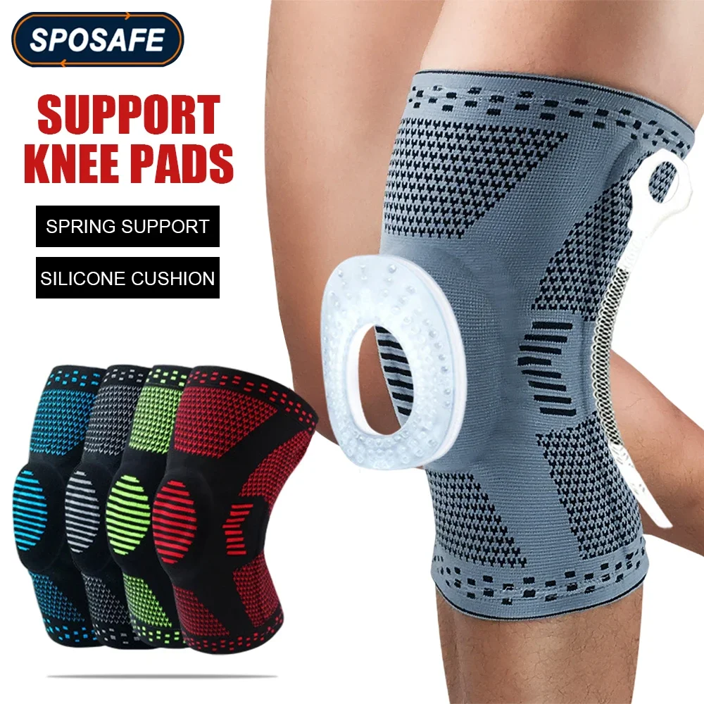 1Pair Compression Knee Support Sleeves Brace Patella Protector Silicone Spring Leg Pads for Sports Cycling Running Basketball