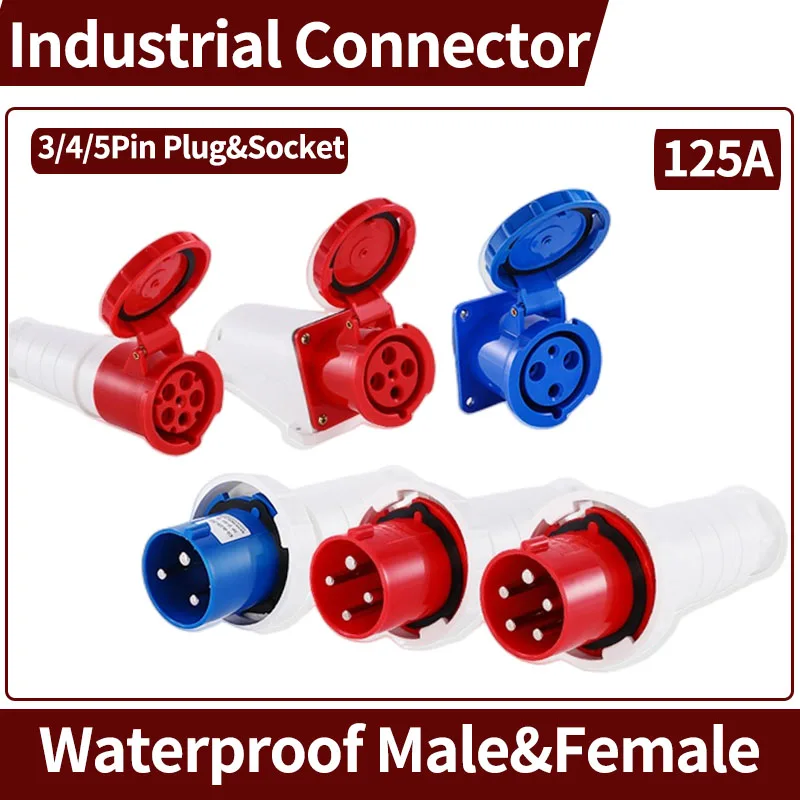 

Waterproof Industrial Plug3/4 /5 Pin dustproof socket IP67 Male and Female 125A Mounted industrial socket 380V 415V