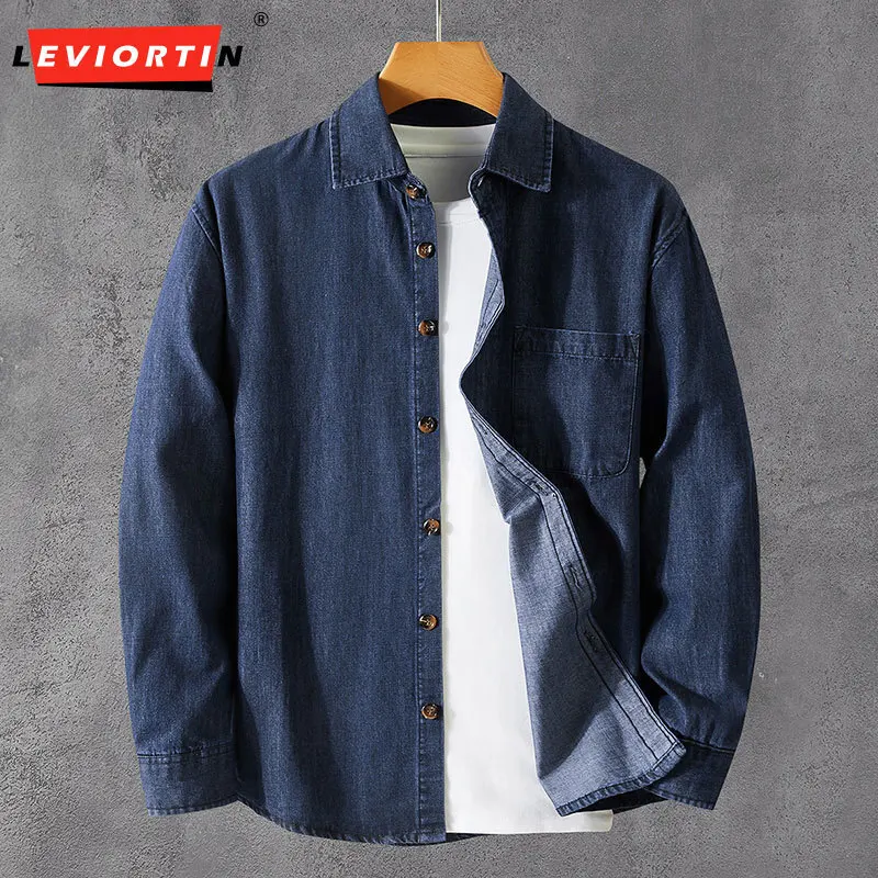 

Men's 2025 Spring and Autumn American retro youth workwear casual loose, simple and versatile French lazy long sleeved shirt