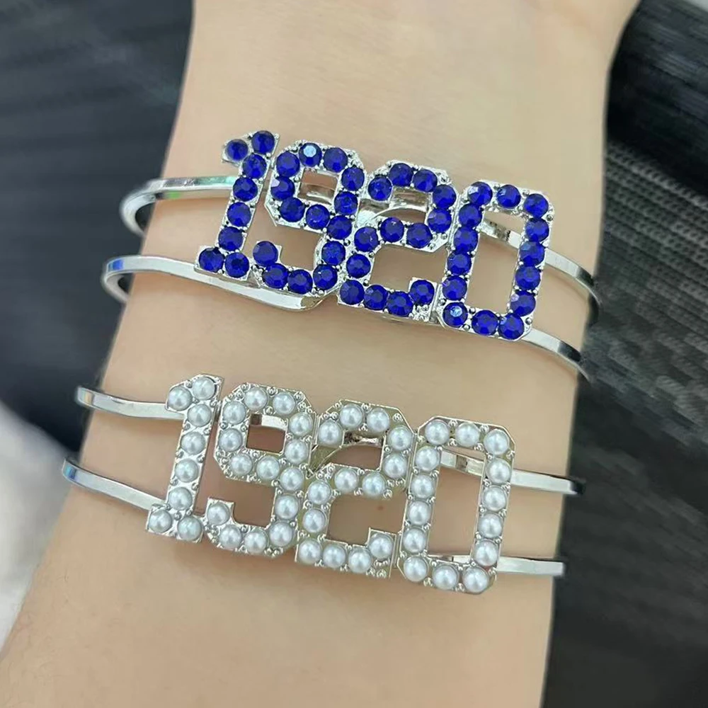 ZETA PHI BETA Números griegos 1920 Pulsera de perlas blancas con diamantes azules