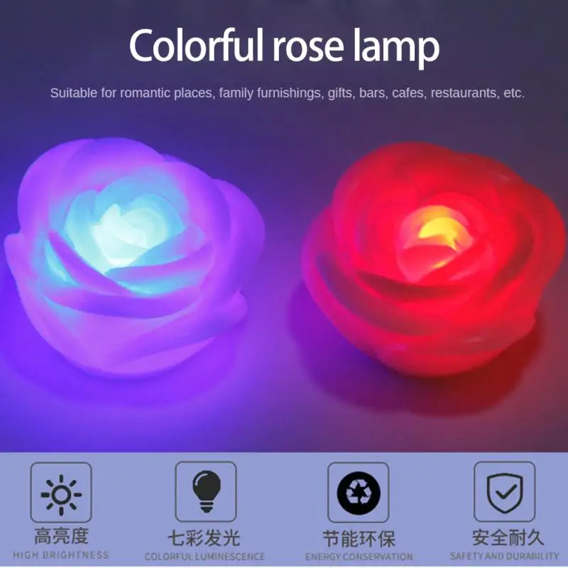 New Romantic Changing LED Floating Rose Flower Candle Night Light for Wedding Decoration Festival Lantern Event Party Home Decor