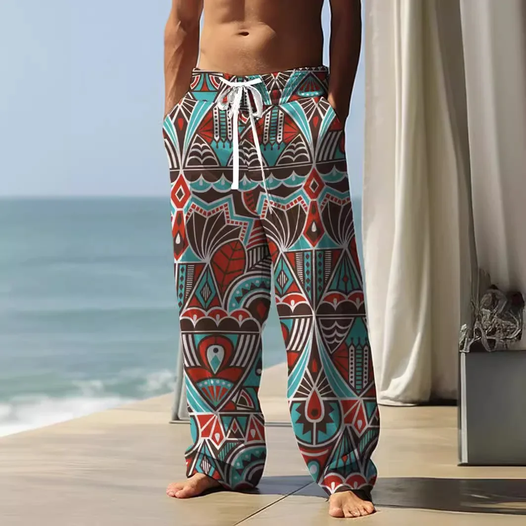 Pantaloni stile nazionale europeo e americano pantaloni dritti larghi estivi da uomo con la tendenza dell'abbigliamento per le vacanze per il tempo libero