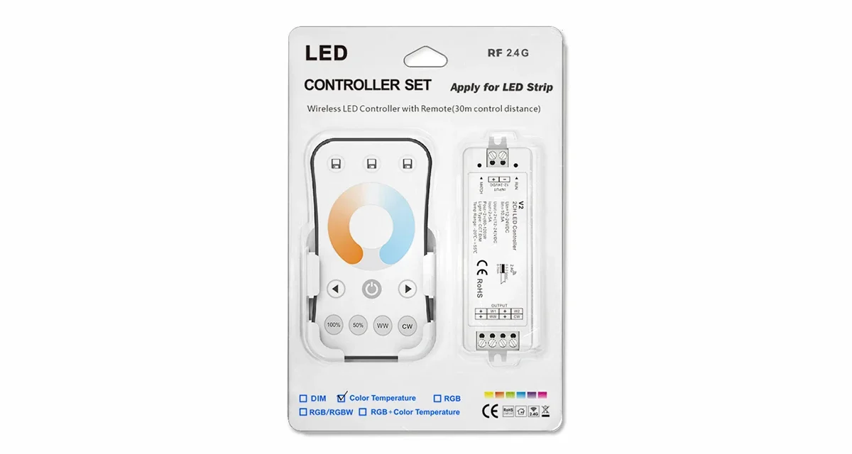 DC12-24V RF CCT LED Controller with Remote Kit V2 + RT2/V2 + R7-1/V2 + R12 2CH*5A or Only V2 Controller for Dual Color LED Strip