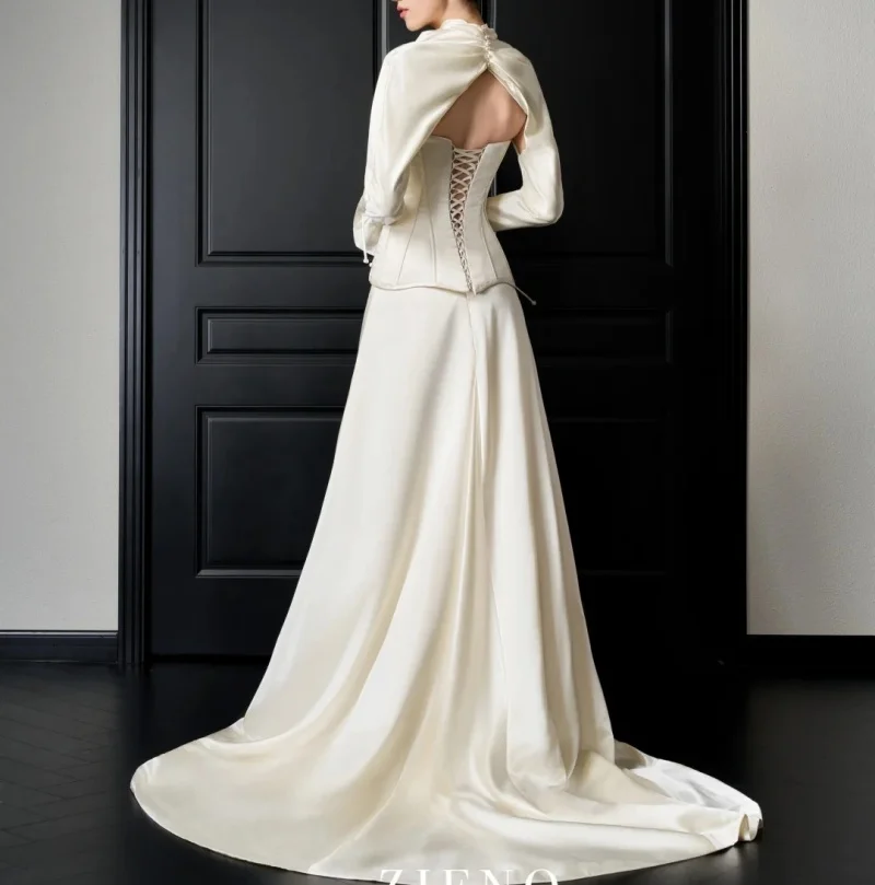 

Customized High Collar A-Line Long Dress with Pleats And Straps Modern Style for Occasion Matching after Breast Augmentation