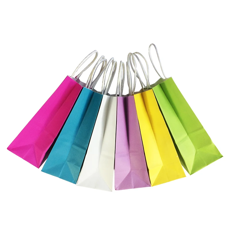 

50PCS DIY Multifunction soft color paper bag with handles 21x15x8cm Festival gift bag High Quality shopping bags kraft paper