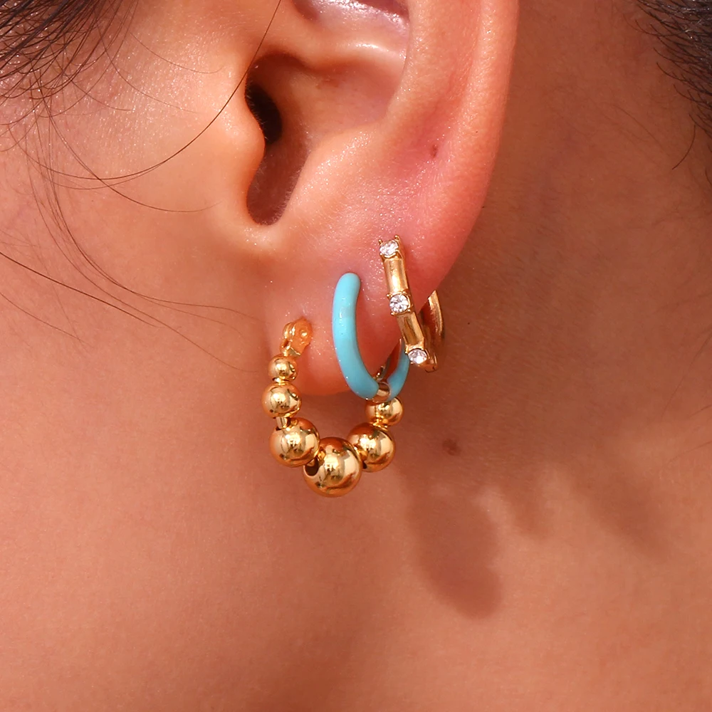 Cute Lovely Huggies Small Beads Ball Hoop Earrings Golden Silver Color Stainless Steel Earrings boucle d\'oreille créole