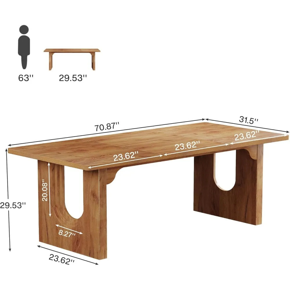 Mesa de jantar moderna para 6 a 8 pessoas, mesa de jantar grande com base de madeira de 71 polegadas, mesa de jantar longa retangular para sala de estar