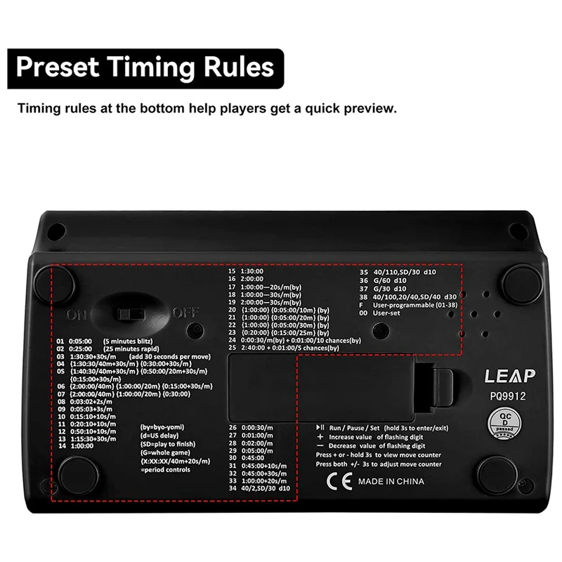

LEAP Chess Clock Advanced Digital Chess Timer with 7 Type 38 Timing Set Modes Professional Chess Clock Game Timer ABVD