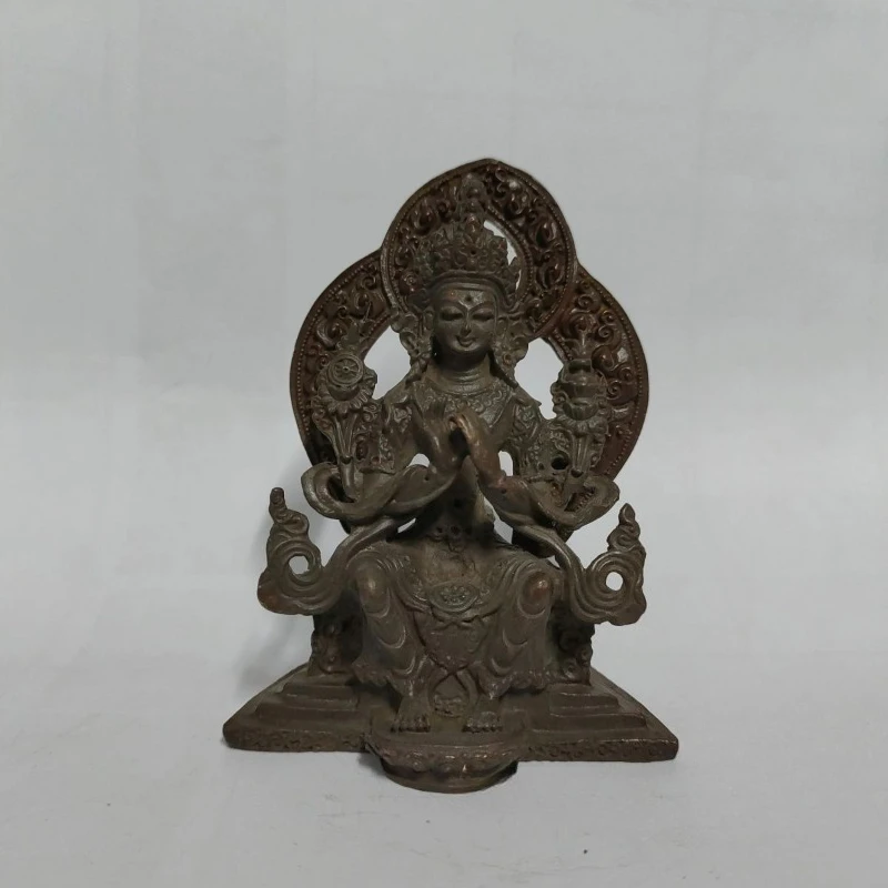 Antique Tibetan Maitreya Buddha Statue Mini Buddhist Worship Figurine for Home Altar Meditation