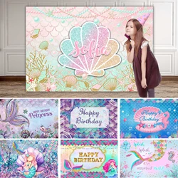 Mermaid Birthday Party Decortion Backdrop For Girls Shell Pearl Newborn Baby Shower Photography Background Customize Name Banner
