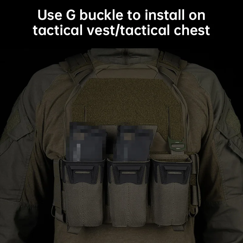 

Tactical Triple Mag Pouch Multi-Caliber M4 5.56 7.62x39 9mm Extended Glock Mags Front Placard MOLLE Bag for Hunting And Agility