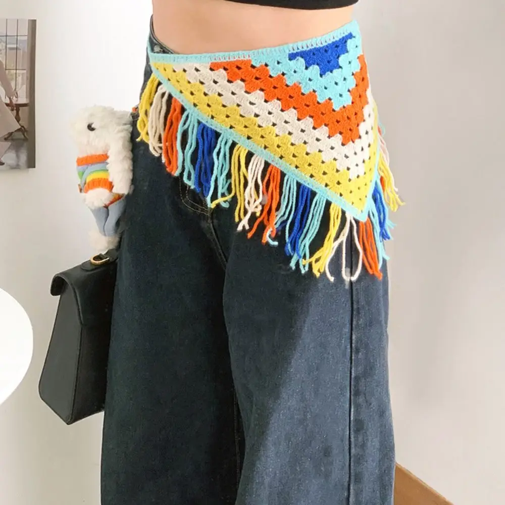 Turbante bohemio, pañuelo triangular de punto, faja, chal, delantal, bufandas envolventes con flecos, banda para la cintura de estilo étnico, chicas picantes