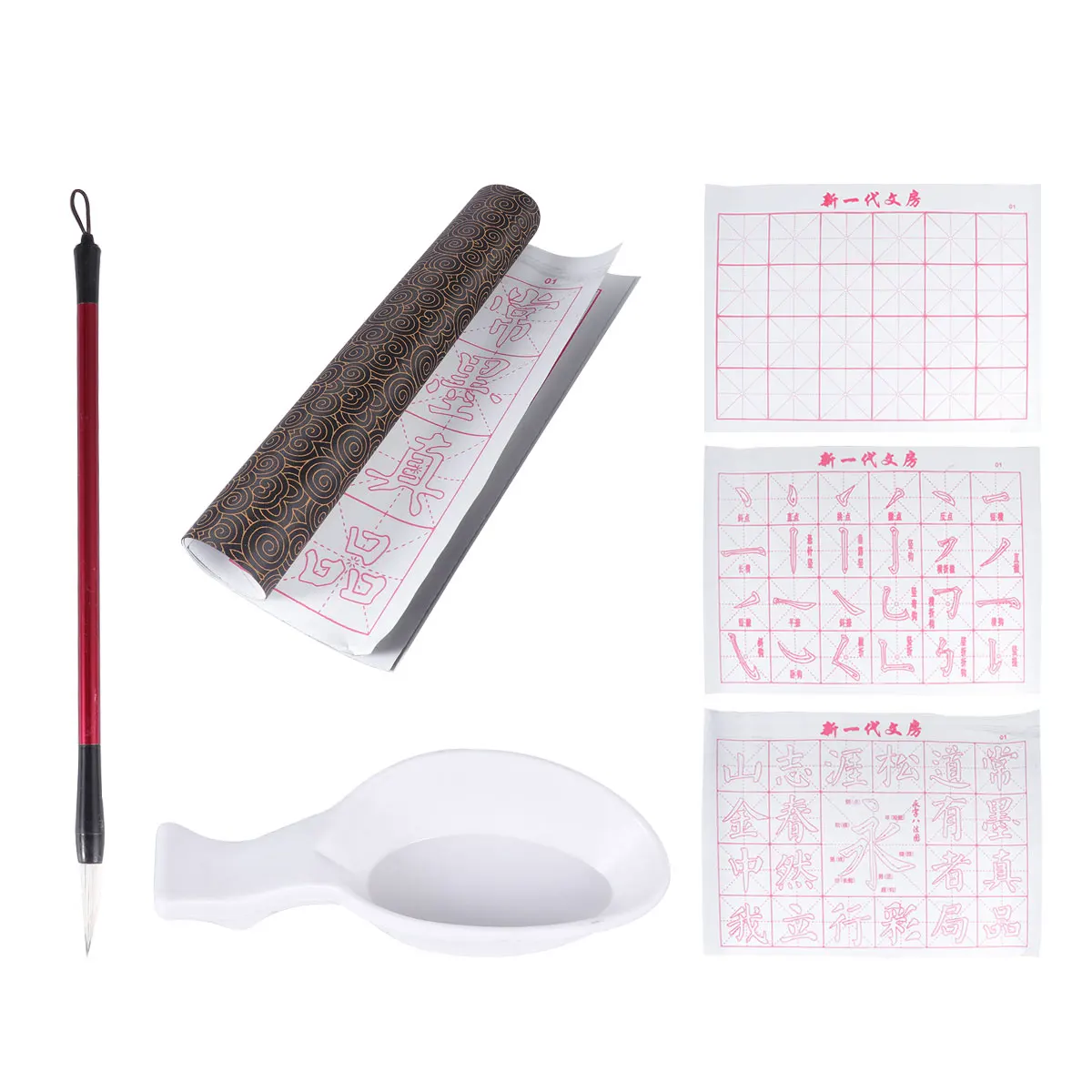 

6Pcs Set Four Treasures Calligraphy Exercises No Ink Reusable Water Writing Cloth Chinese Calligraphy Practice Mat Gridded