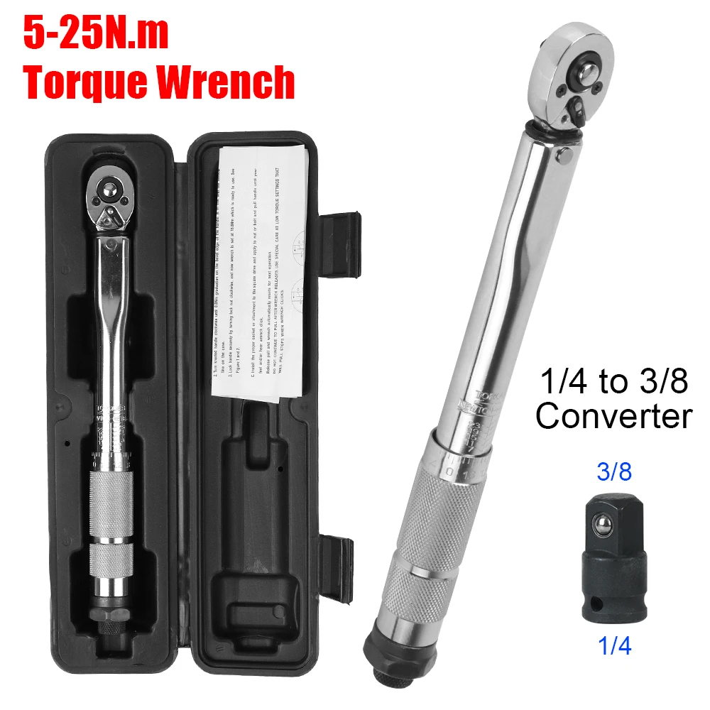 Spanner Hand Tool Adjustable Torque Wrench 5-25N.m Micrometer 1/4\'\' Drive Professional For Car Bicycle Motorbike Use