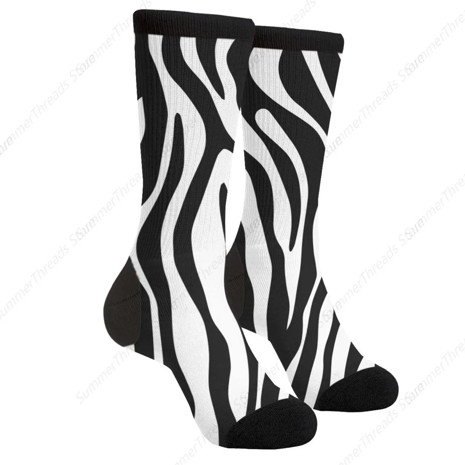 Black White Zebra Stripe Funny Novelty Crazy Crew Tube Socks, Men'S Women'S Casual Dress Socks