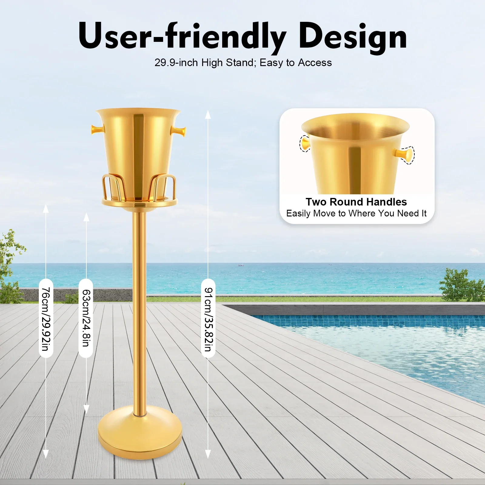 

5L Ice Bucket with Stand Stainless Steel Standing,Golden Ice Bucket Ice Cube Container Wine Bucket on Stand for Weddings,Parties