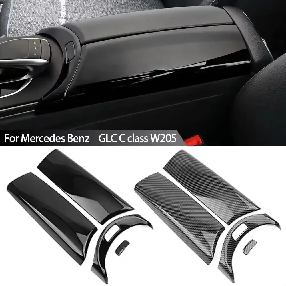 4Pcs 탄소 섬유 자동차 센터 팔걸이 박스 패널 스위치 버튼 커버 메르세데스 벤츠 GLC X253 C 클래스 W205 용 인테리어 액세서리 썸네일 2
