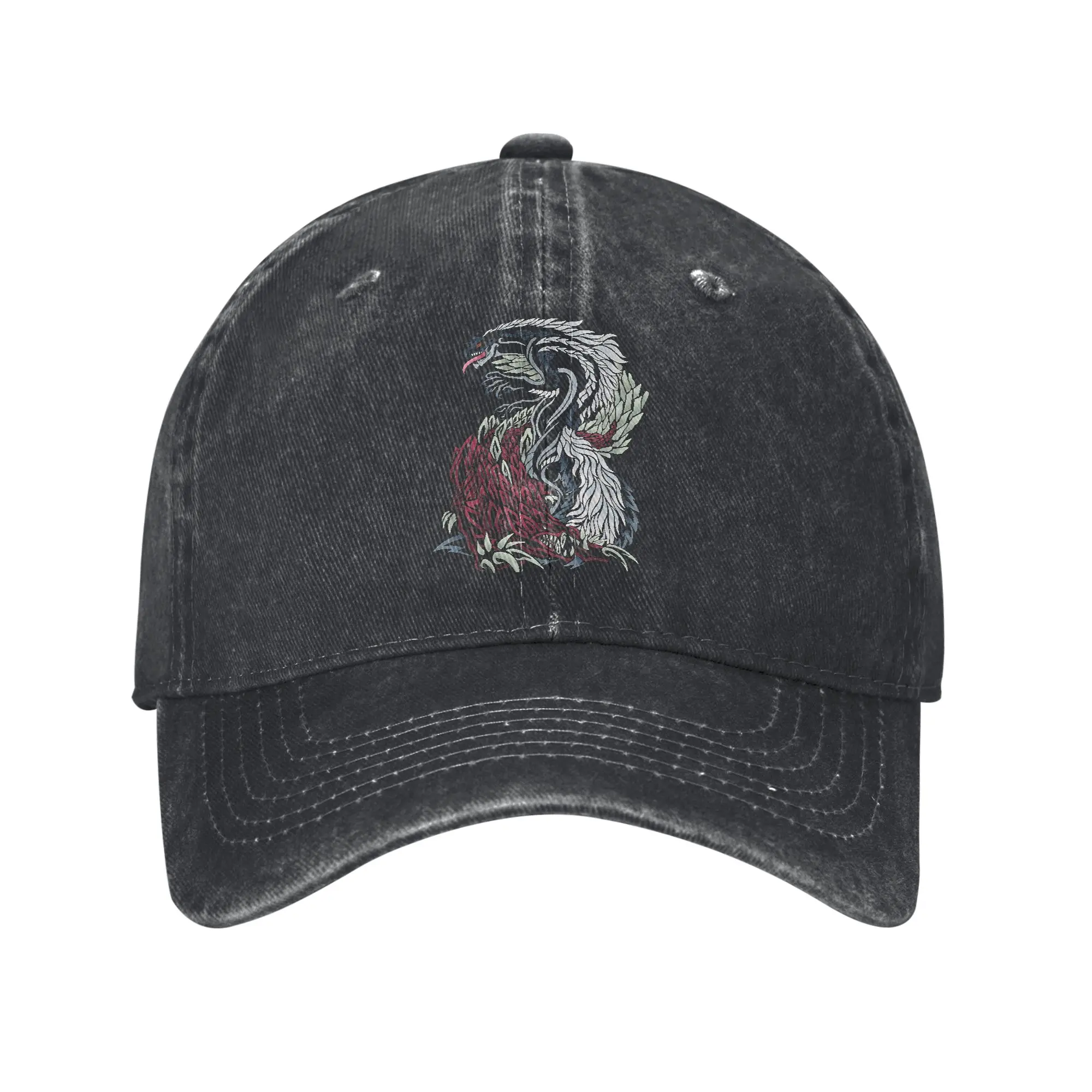 Unisex Monster Hunter - Tobi-Kadachi and Odogaron Print Hat Classic Distressed Denim  Baseball Cap Adjustable
