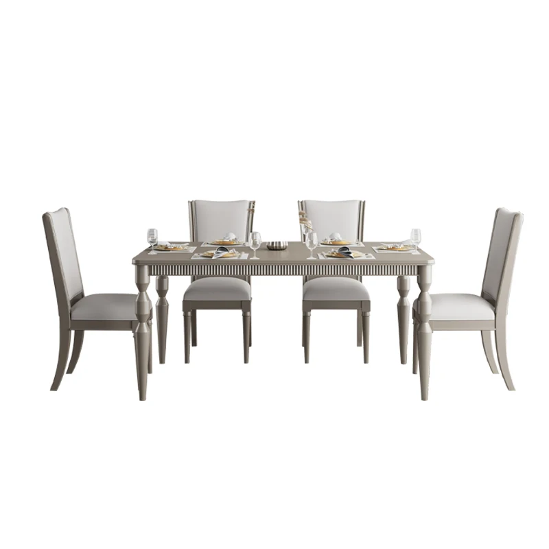 

Light luxury solid wood dining table champagne color combination modern simplicity High Quality