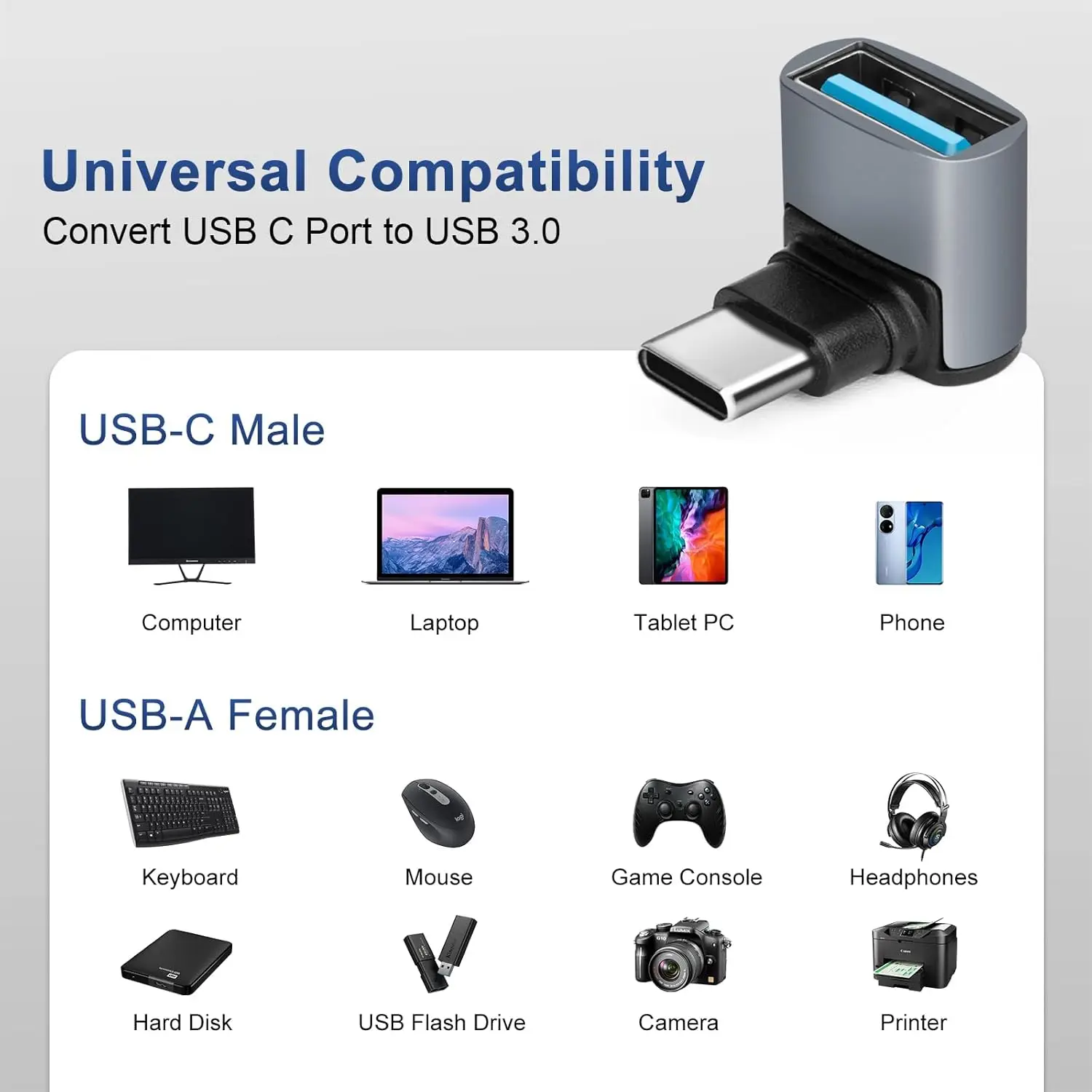 90-градусный адаптер USB C к USB 3.1 OTG, прямоугольный адаптер типа C к USB, передача данных 10 Гбит/с для смартфонов, планшетов, ноутбуков