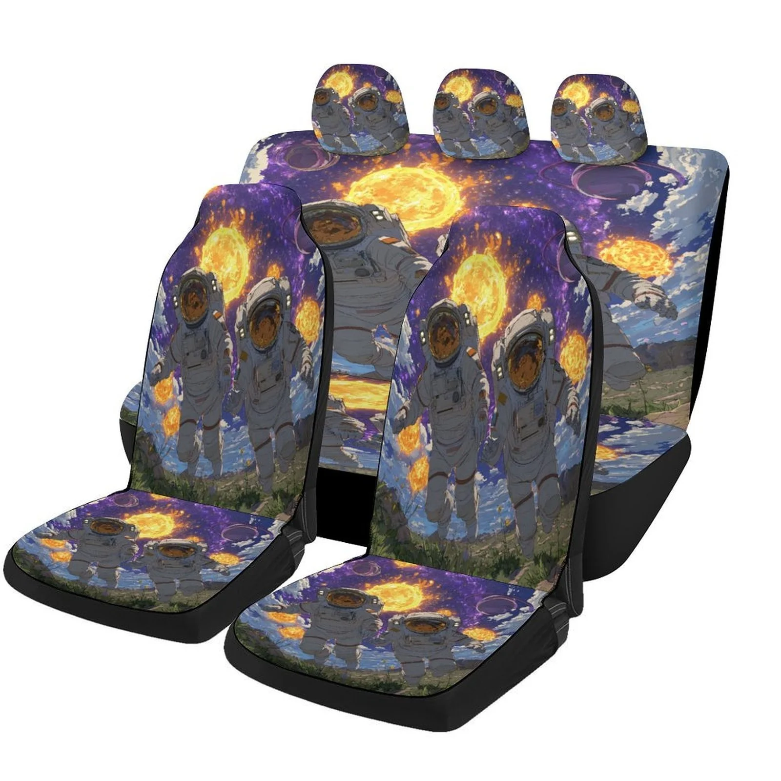 

Набор чехлов для автомобильных сидений на тему космонавтов и космического огня, подходит для большинства автомобилей, модные оригинальные защитные чехлы для автомобильных сидений, полный комплект, чехлы для автомобильных сидений