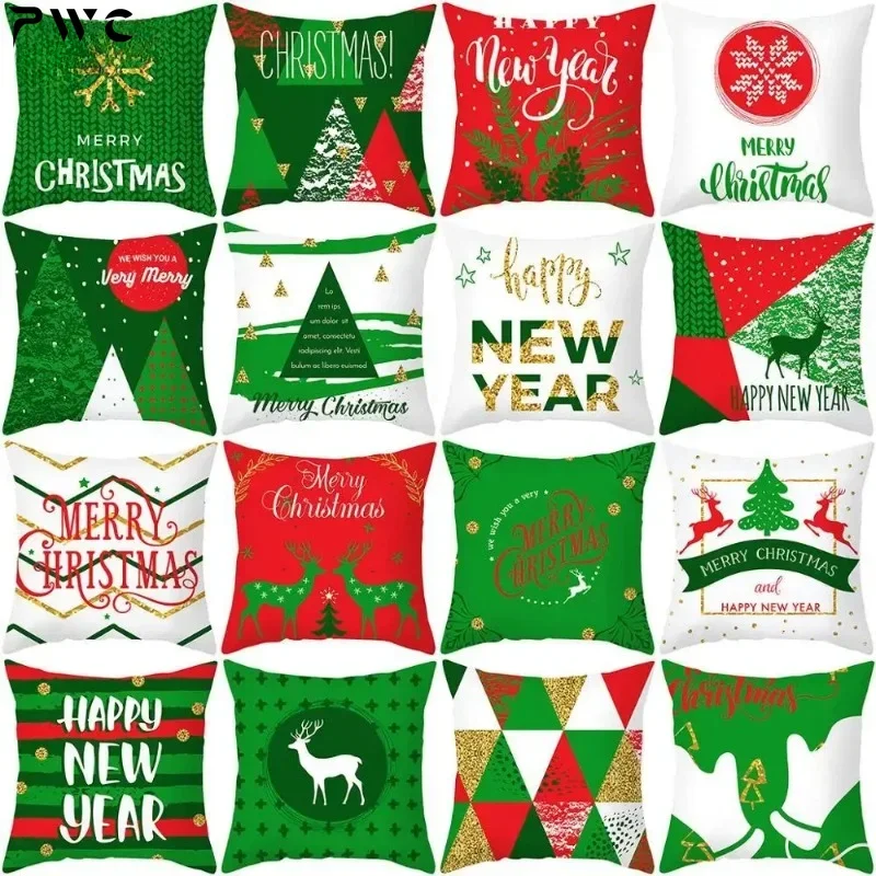 Merry Christmas Square Cushion Cover Cotton Throw Pillow Christmas Home Decoration Natale 2024 Christmas Ornaments Xmas Gifts