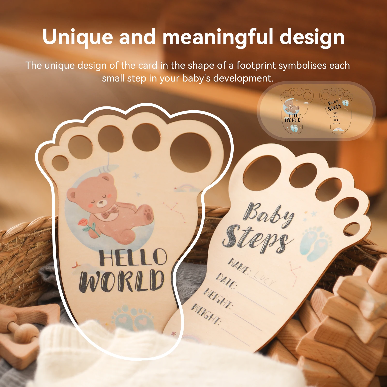 Baby Footprint Photography Prop carta pietra miliare in legno celebrazione della crescita del neonato Hello World puntelli accessori fotografici