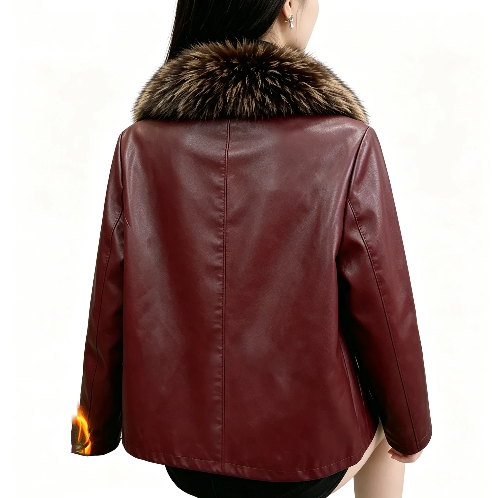 Women Faux Leather Jacket Detachable Faux Fur Collar Long‑Sleeve Short Coats Casual Warm Outerwear Fashion New Winter Biker Tops