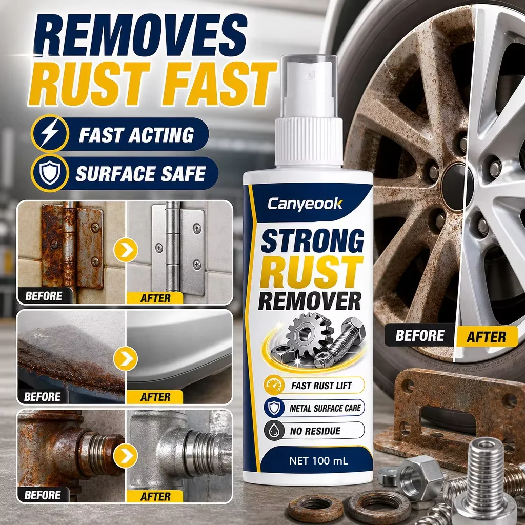 CANYEOOK Rust Remover Spray 100ml Remove Rust Stains Multi Surface Cleaner for Metal Car Wheels Tile Home No Residue