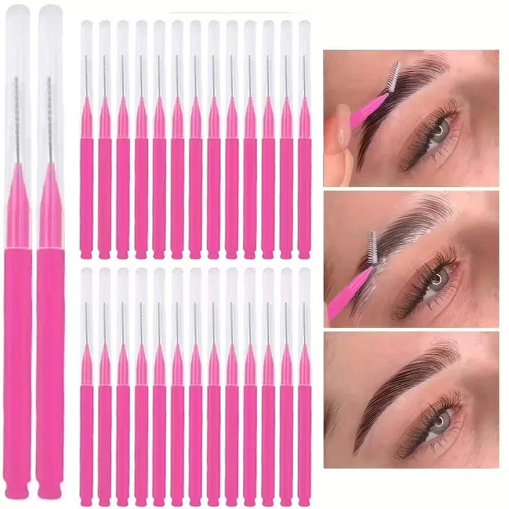 50Pcs Mini Disposable Eyebrow Brushes, Bendable Tiny Mascara Brush Heads, Makeup Tools, Eyelash Filling and Eyebrow Lifting Dyeing Tools, Extension Brushes