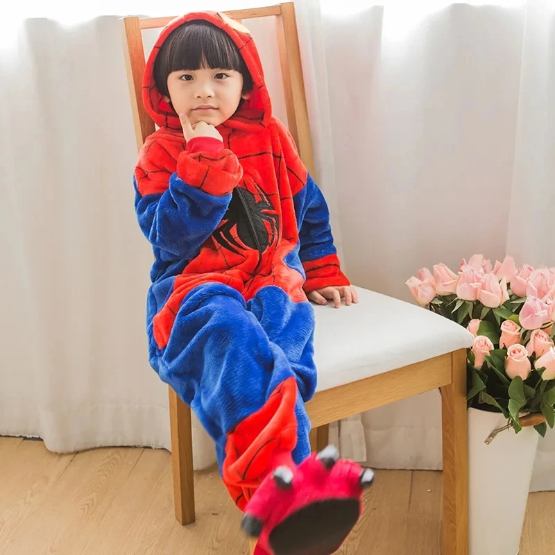 Spider Man Costume Pajamas Adult Spiderman Cosplay Costume Nightgown Home Flanne Hooded Sleepwear Jumpsuit Pajamas for Women Men