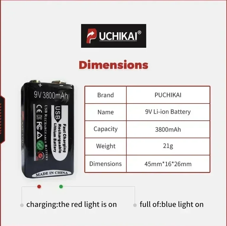 9V Rechargeable Battery 16800mAh 6F22 Micro USB 9v Li-ion Lithium Batteries for Multimeter Microphone Toy Remote Control KTV