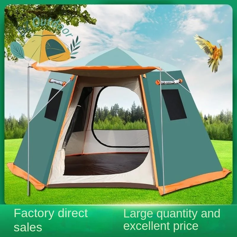 

DZ Tent Outdoor Automatic Ten 5-8 People Sun Protection Rain Camping Double Aluminum Pole Hex Tent Light Weight Hiking